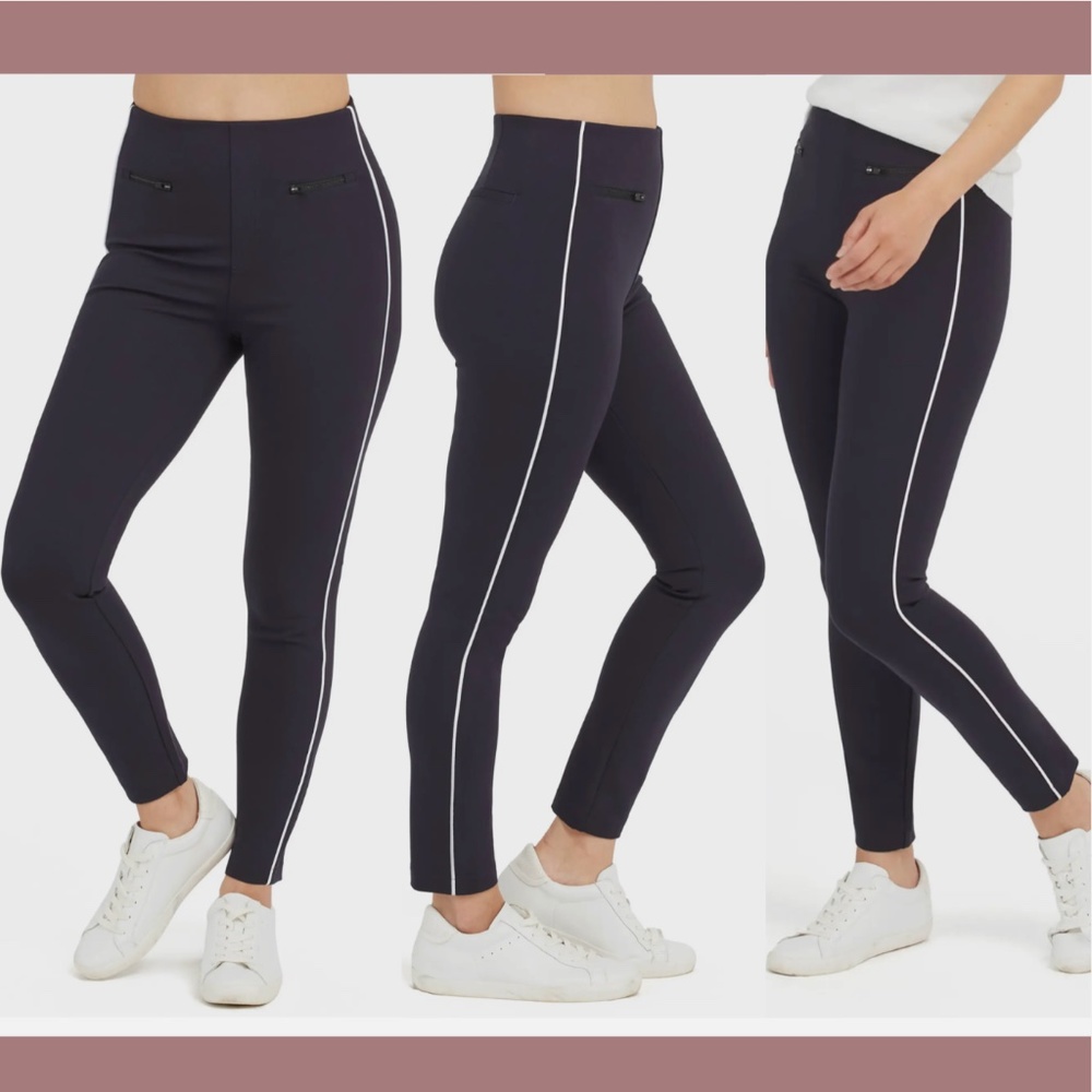 NWT $128 Spanx [ Small ] Perfect Pants Ankle Piped Skinny Classic Navy Blue‎